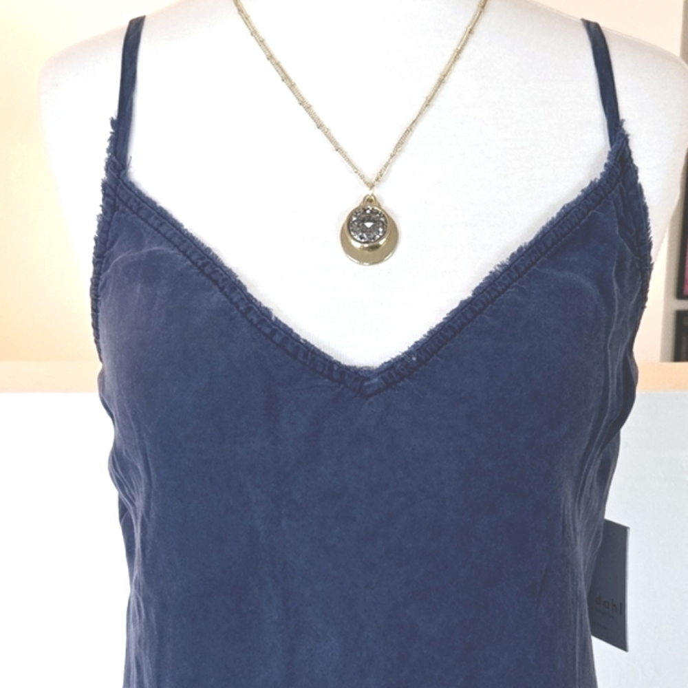 BELLA DAHL Essential Frayed Blue Maxi Dress Size L Relaxed Fit Lyocell Tencel - Picture 2 of 9